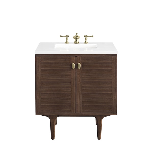 James Martin Vanities Amberly 30in Single Vanity, Mid-Century Walnut w/ 3 CM White Zeus Top 670-V30-WLT-3WZ - main